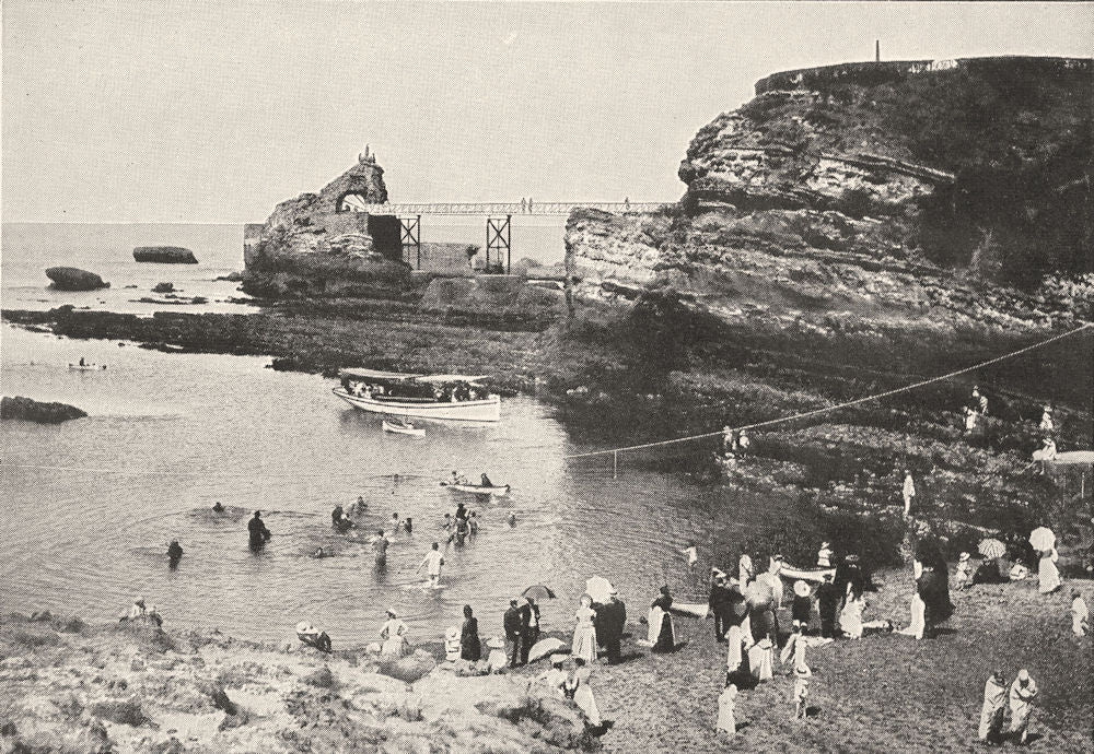 PYRÉNÉES- ATLANTIQUES. Rocher Vierge Port- Vieux, Biarritz 1900 old print